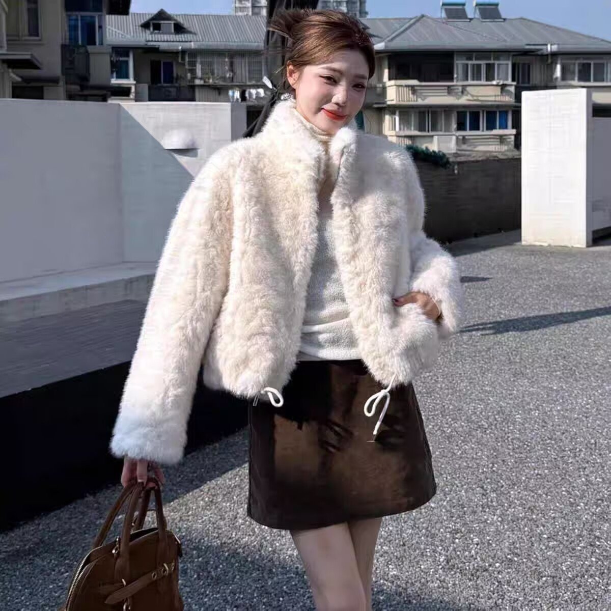 环保皮草立领短外套女冬季2025新款宽松显瘦减龄保暖皮毛一体上衣,女装/女士精品,皮草,淘宝优惠券,粉丝福利购,淘宝优惠卷