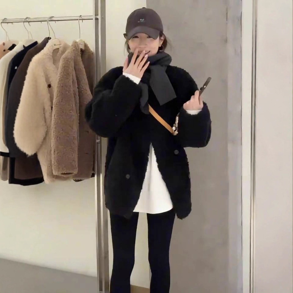25年冬款皮毛一体外套羊羔毛加厚保暖新款外套宽松休闲学院风上衣