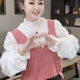 洋气减龄显瘦小衫 假两件拼接蕾丝半高领长袖 女2025新款 打底衫 时尚