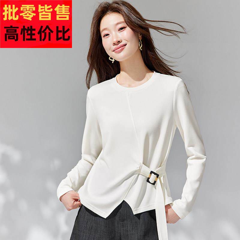 长袖t恤女装春款2026新款今年流行爆款上衣时尚简约百搭打底衫