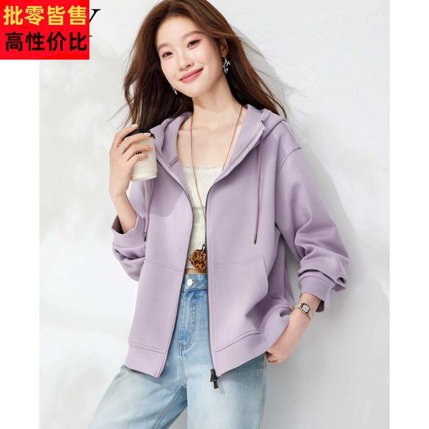 2026春装新款减龄拉链卫衣连帽短外套口袋运动风休闲时尚上衣女装