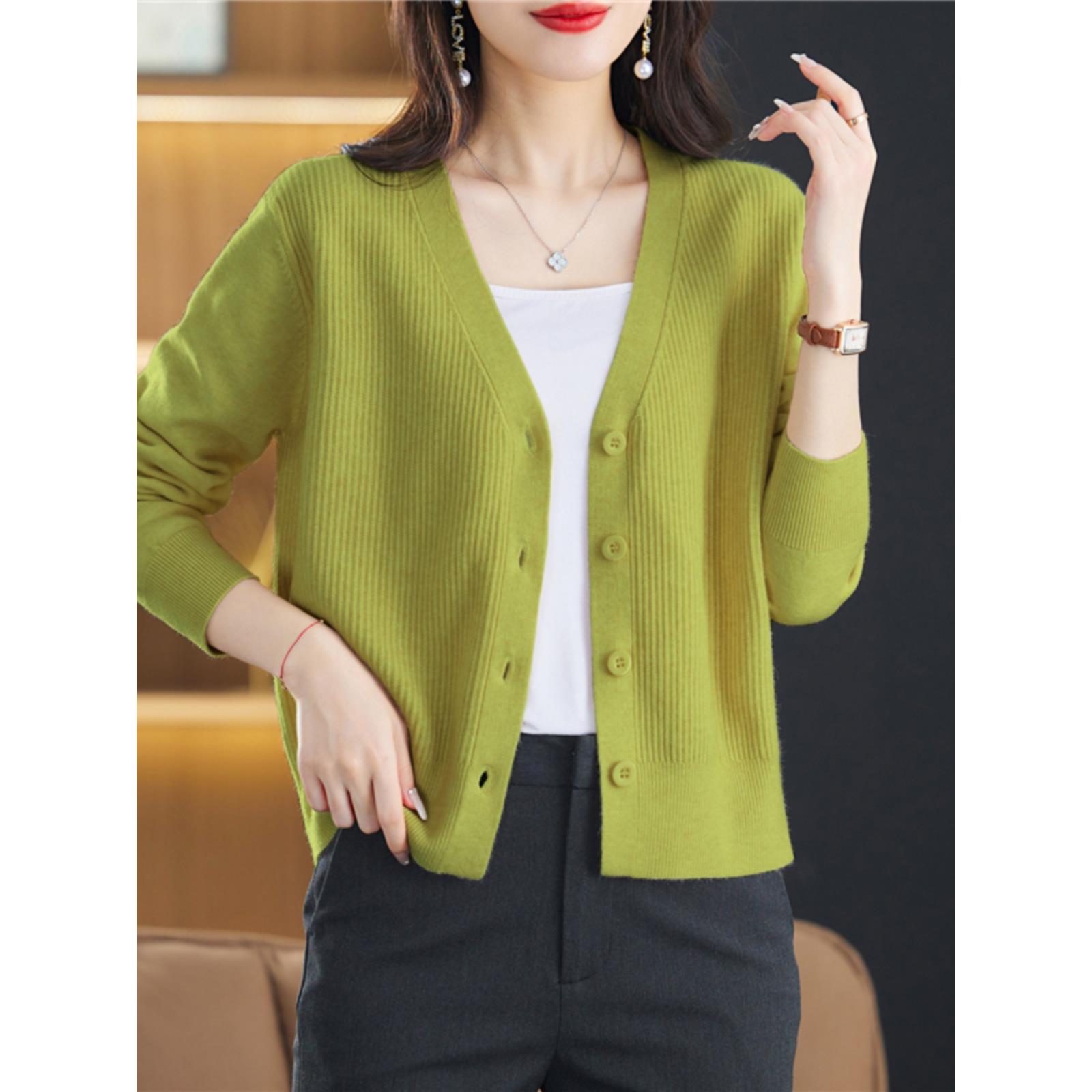 早秋v领小款针织开衫女薄款外套2025新款外搭短款薄毛衣春秋披肩