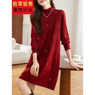 高级感中长款配大衣的毛衣裙女2025秋冬新款内搭打底针织连衣裙女