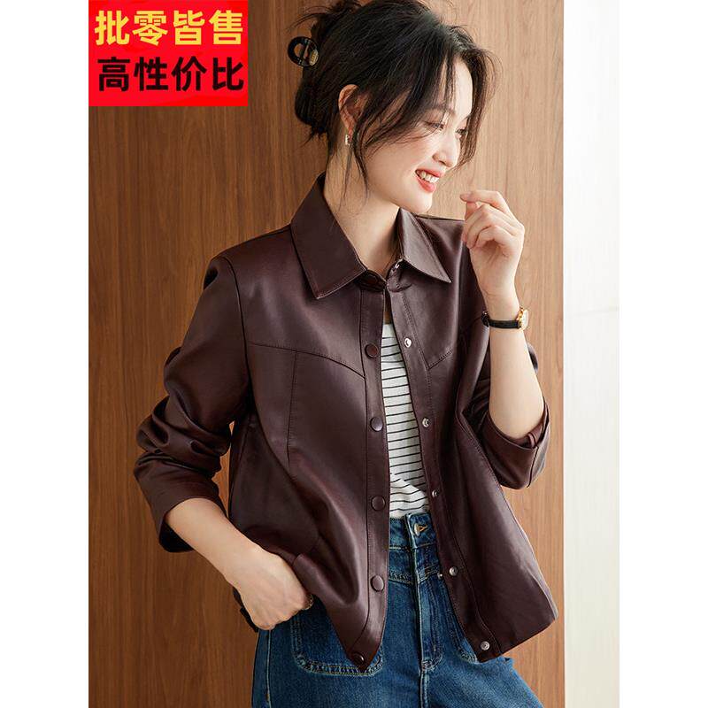 棕色皮衣外套女款2025新款高级感小个子今年流行爆款皮夹克上衣