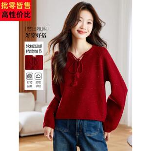 秋冬装新款短款高腰小个子本命年红色套头毛衣女可单穿内搭针织衫