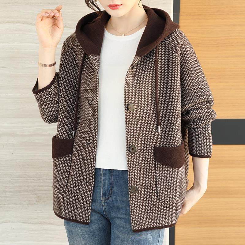 秋冬中老年女装中长款毛呢大衣胖妈妈加大码宽松双面羊绒连帽外套