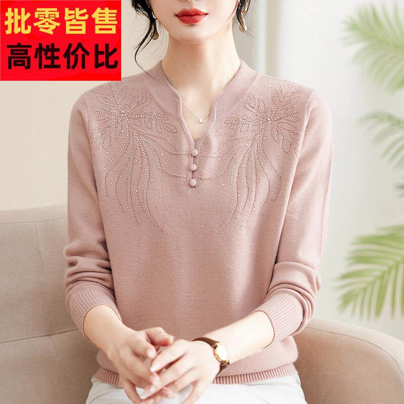 中年妈妈2026春秋新款打底衫长袖中老年女装针织毛衫套装洋气50岁