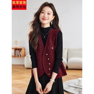 红色针织马甲女款2025新款春秋季时髦洋气小香风毛衣马夹背心坎肩