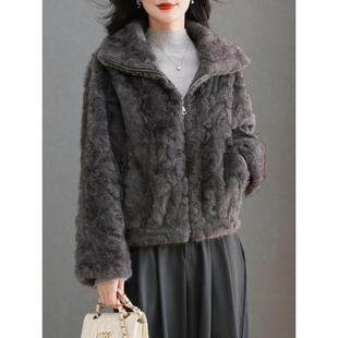 立领拉炼短款 秋冬装 宽松大码 2025新款 羊毛衫 水貂绒皮草外套女开衫