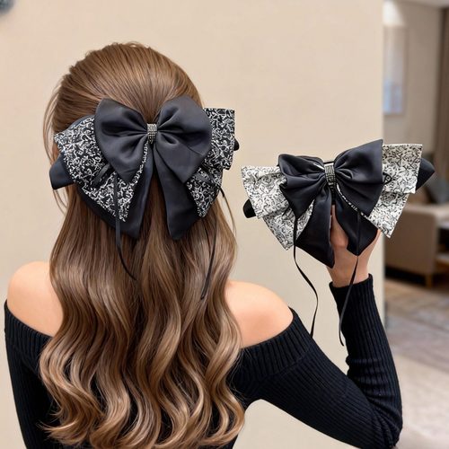 轻奢蝴蝶结发夹女士碎花飘带马尾夹气质半扎发卡鲨鱼夹小商品批发