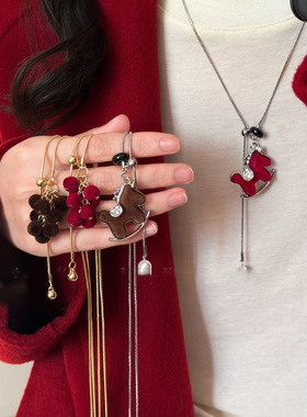 植绒圆形葡萄流苏项链新中式复古小众气质毛衣链轻奢高级感项饰女