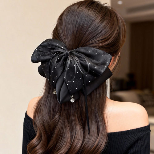 高级感黑色蝴蝶结镶钻抓夹气质后脑勺盘发马尾夹甜美显发量头饰女