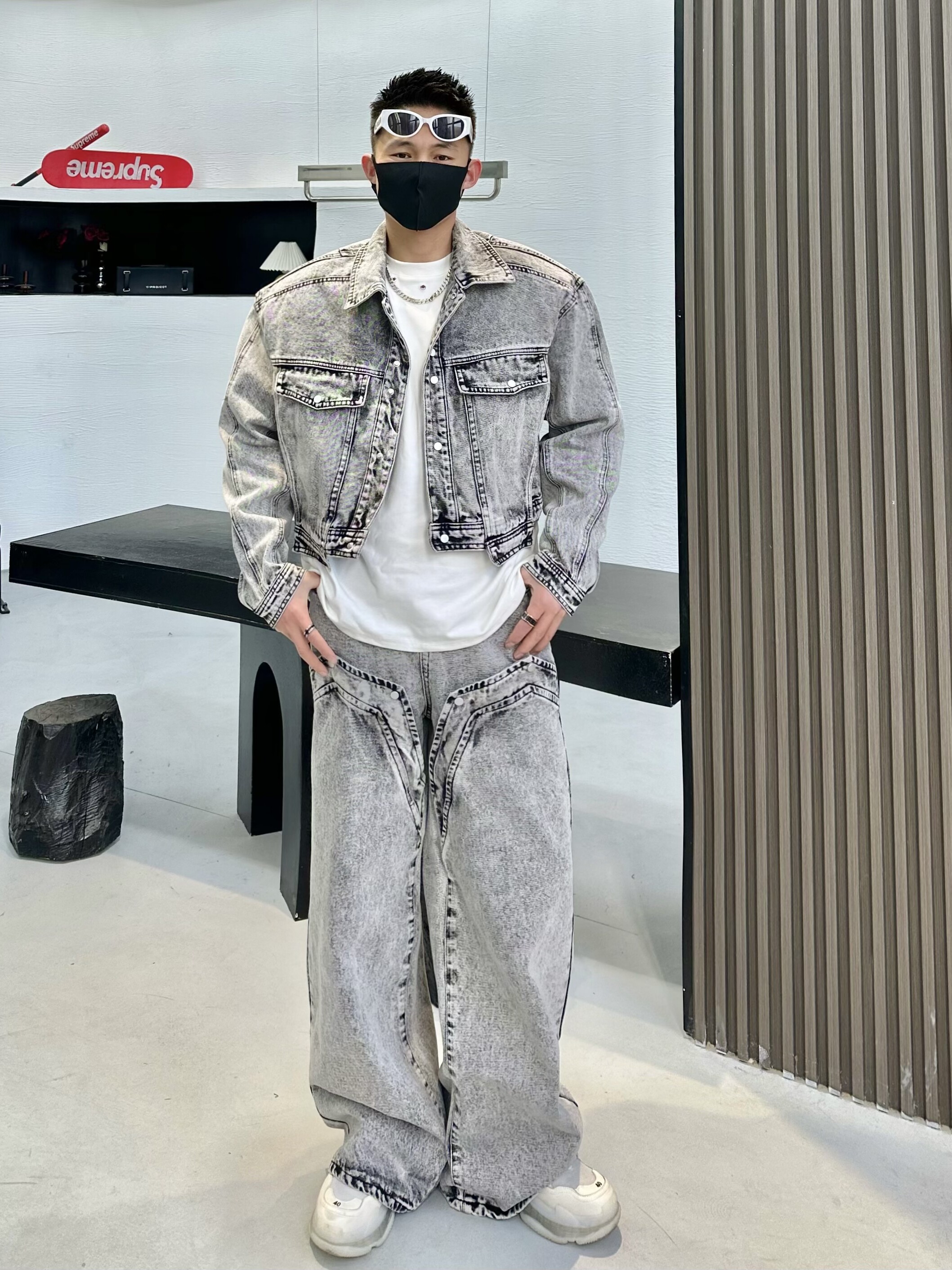 커플을 위한 패션 브랜드 코트 하이엔드 핸섬 봄 가을 재킷과 데님 수트 홍콩 스타일의 롱팬츠 투피스 세트
