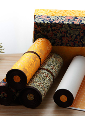 檀溪金刚道德方格空白手卷长卷宣纸2cm方格6000格33cm×10米仿古色黄色万年蓝泥金蜡染半生半熟安徽宣纸