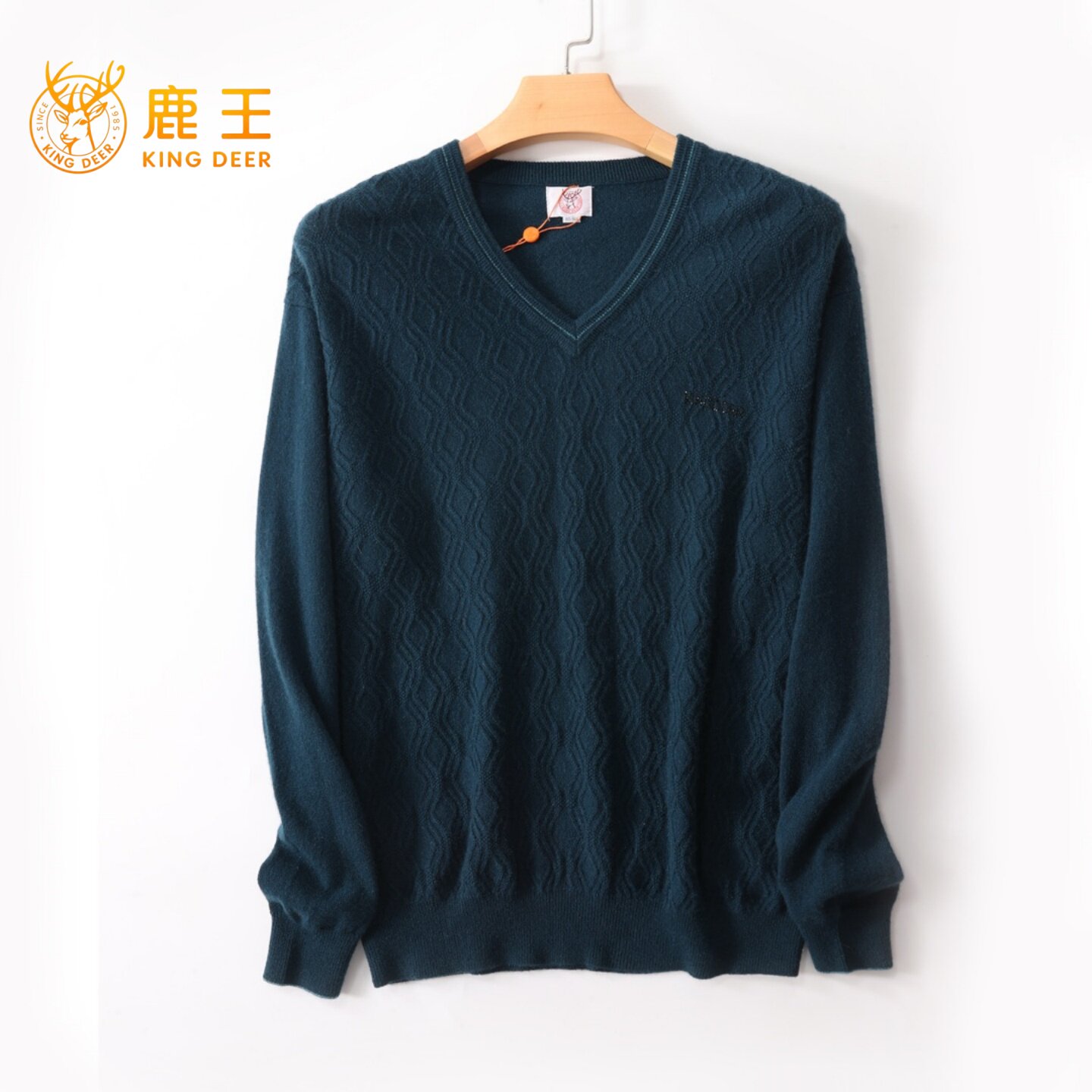 鹿王男V领山羊绒衫秋冬保暖毛衣