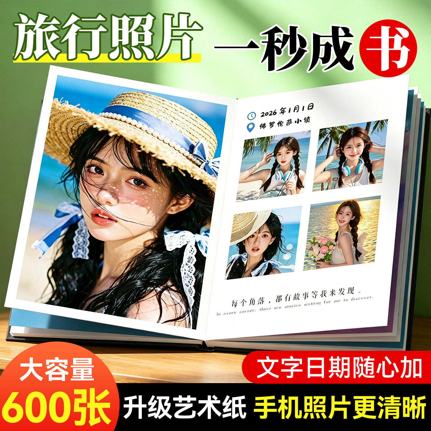 美好旅行纪念照片做成相册纪念册图片