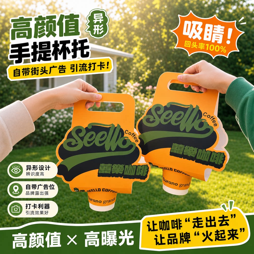 异形手提杯托定制奶茶咖啡杯提定制logo外卖打包网红便携单双杯XF