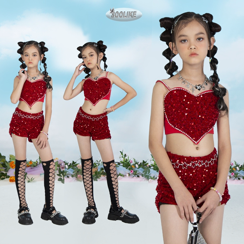 SOOLIKE女Y2K爵士红色爱心舞蹈服