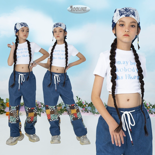 潮酷女童字母短袖 女团街舞演出 拼接长裤 夏季 新款 童装 套装 SOOLIKE