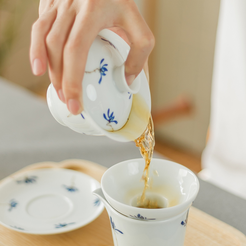 随园 白瓷功夫茶碗套装家用茶器 手绘陶瓷盖碗茶杯大号泡茶三才碗在类目 餐饮具, 茶具, 盖碗中 - 来自Buy2taobao.com提供专业的淘宝代购服务