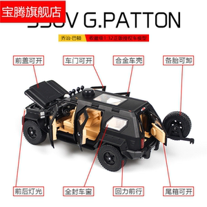升辉867仿真SUV乔治巴顿越野装甲车1 32合金回力儿童声光模型玩具