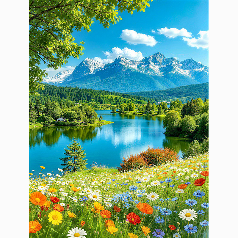 新中式山水风景装饰画玄关无框画芯现代简约客厅画自粘贴画