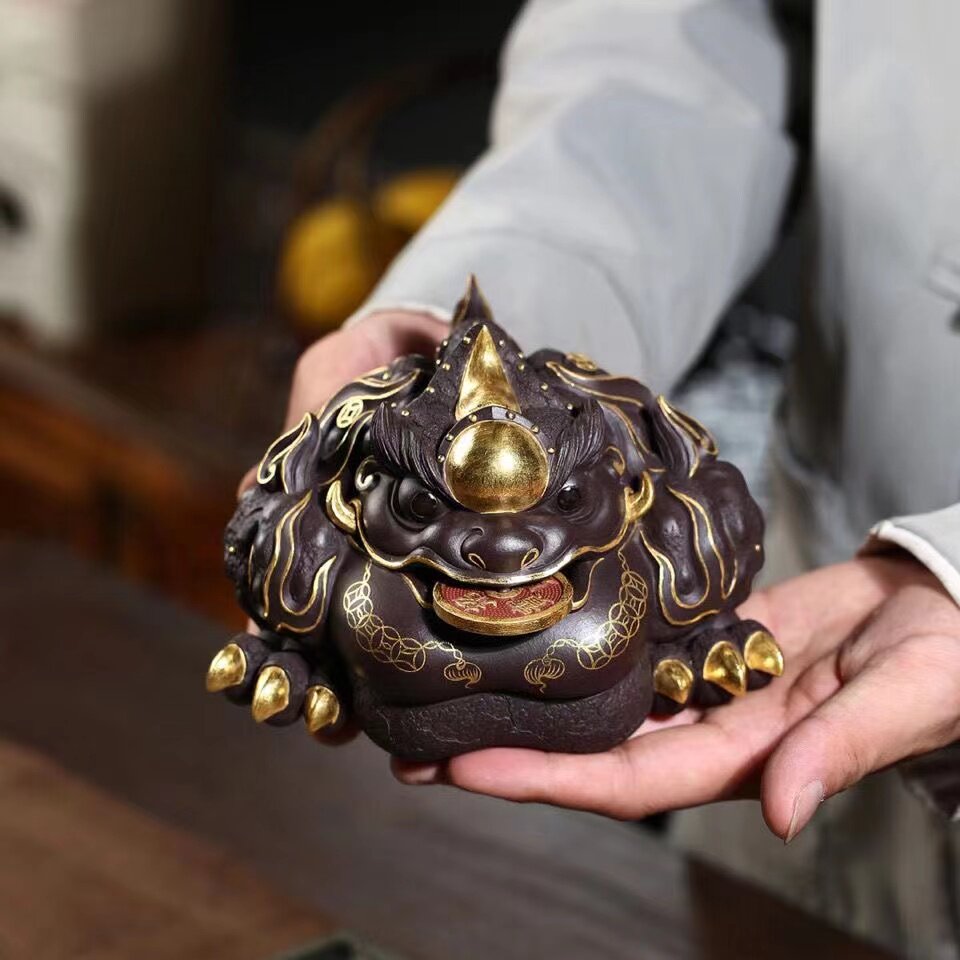 正宗宜兴原矿紫砂雕塑红运当头三足金蟾可养精品茶宠茶具高档摆件