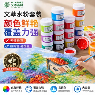 文萃水粉颜料套装100ml罐装专业美术绘画美院老师推荐24色白色
