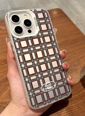 适用于iphone16promax手机壳红绿色格子Red苹果12/13小米14华为Pura70软边简约磨砂防滑情侣高级感个性ins