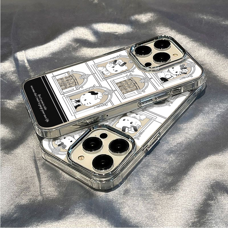 黑白窗户凯蒂猫手机壳适用iPhone15/14/13promax高级感电镀透明壳小米12/13/14小众软壳红米K60/70镜头天使眼