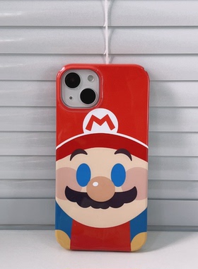 红色卡通马里奥M记手机壳适用于iPhone14Promax半包菲林壳12/13mini全包保护套可爱情侣小米13防摔华为小众风