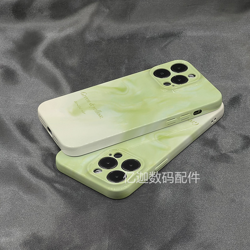 iPhone16ProMax抹茶绿晕染适用苹果12手机壳iphone13promax简约菲林硬壳14pro超软壳11X华