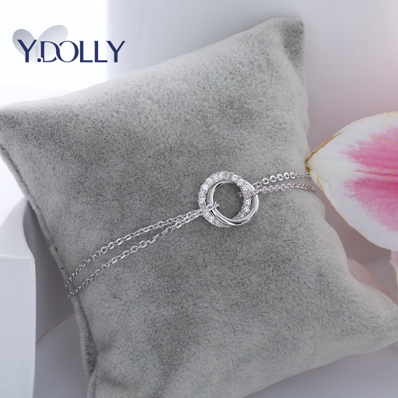 YD925银手链女镶施华双层圆环洛世奇锆日韩简约气质手环礼物8336B