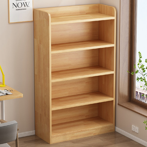 实木书架落地置物架儿童简易书柜省空间一体靠墙柜子家用松木书柜