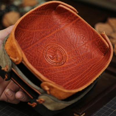 岚屿出品牛皮文玩托盘珠宝核桃手串托盘烟斗醒草盘收纳饰品盘定制