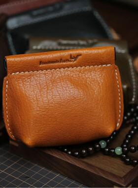 岚屿出品MBOX文玩核桃包植鞣牛皮新款弹片自动闭合首饰零钱包定制