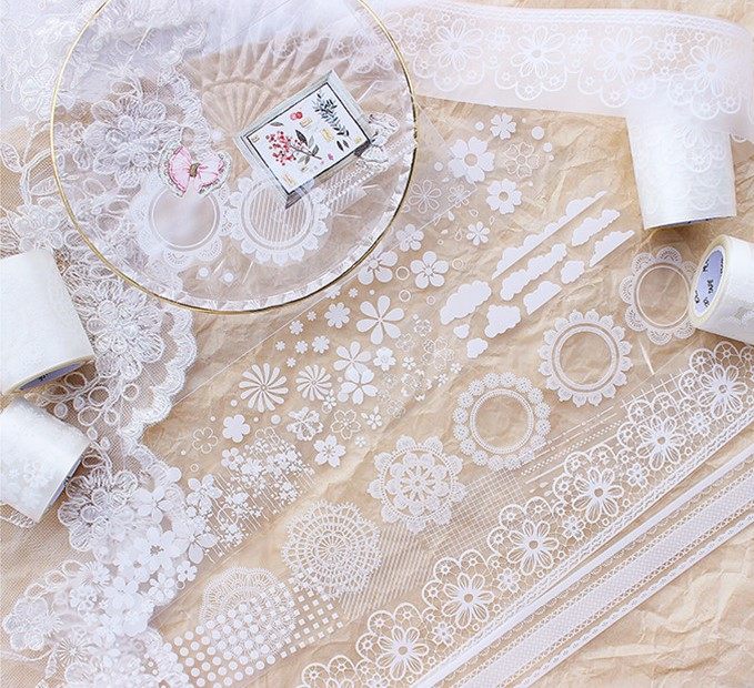 【特价】moodtape 蕾丝透明PET手帐胶带pet白墨特油胶带 循环分装