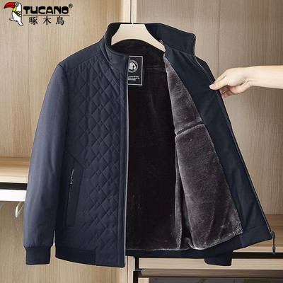 啄木鸟中老年人棉衣男士爸爸冬装外套加绒加厚羽绒棉服爷爷棉袄