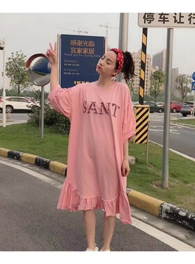 JL SUNFLOWER春夏季韩版宽松显瘦百搭减龄洋气短袖连衣裙t恤女装