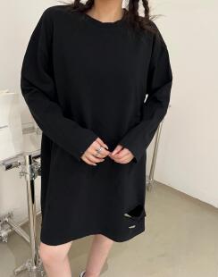 JLSUNFLOWER白色长袖t恤女打底衫内搭2023年秋装新款破洞纯棉上衣