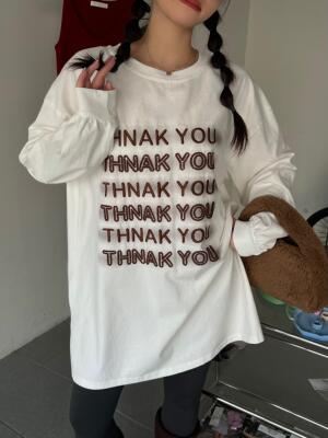 长袖通勤适中刺绣字母纯棉女士