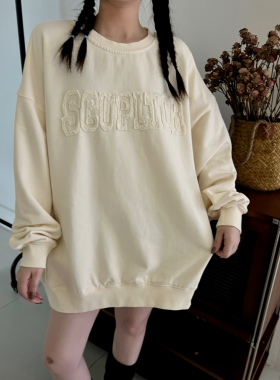 JL SUNFLOWER秋冬季休闲百搭中长款套头宽松卫衣女装大码长袖上衣