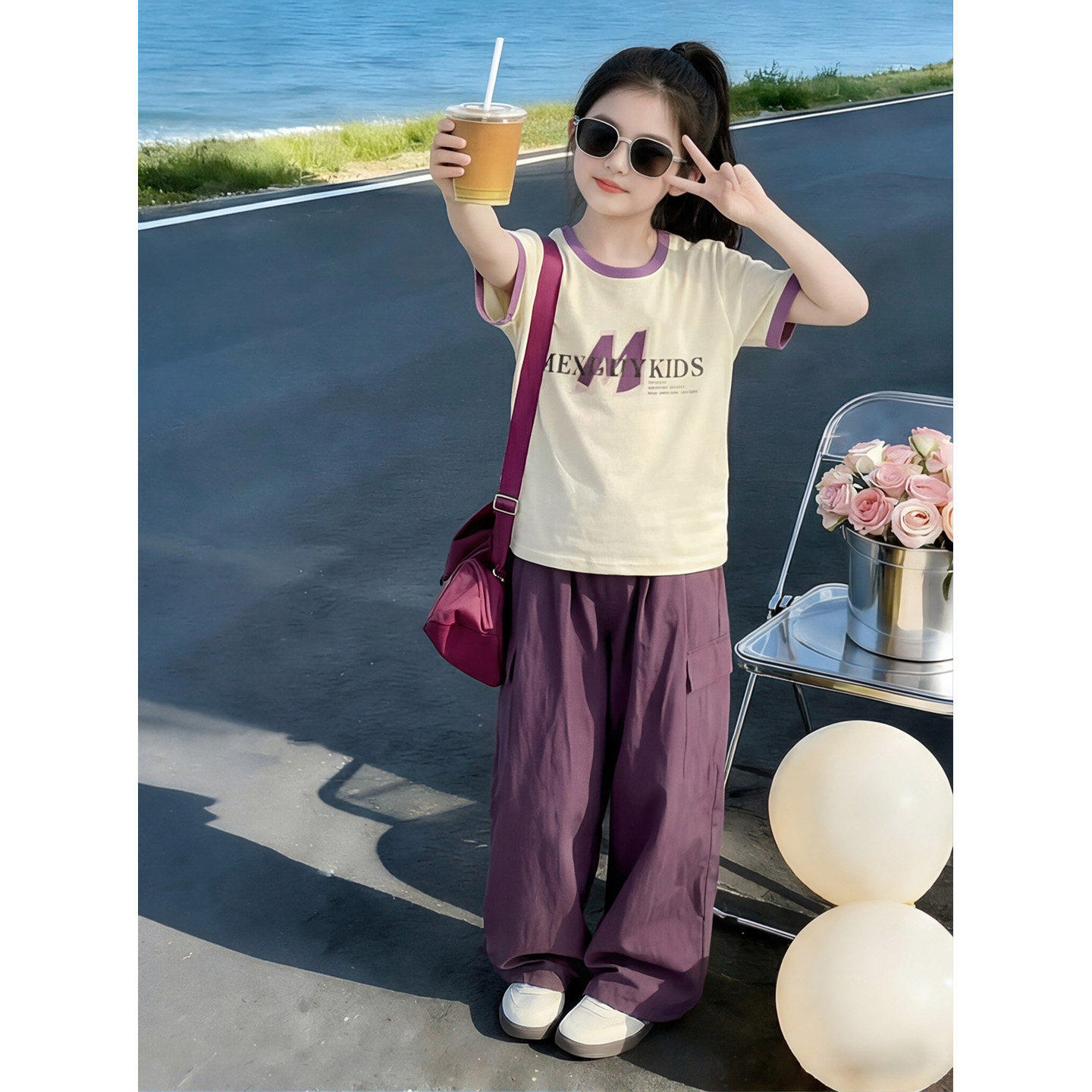 女童套装夏款2026新款儿童大童夏装女孩工装裤潮洋气时髦短袖T恤