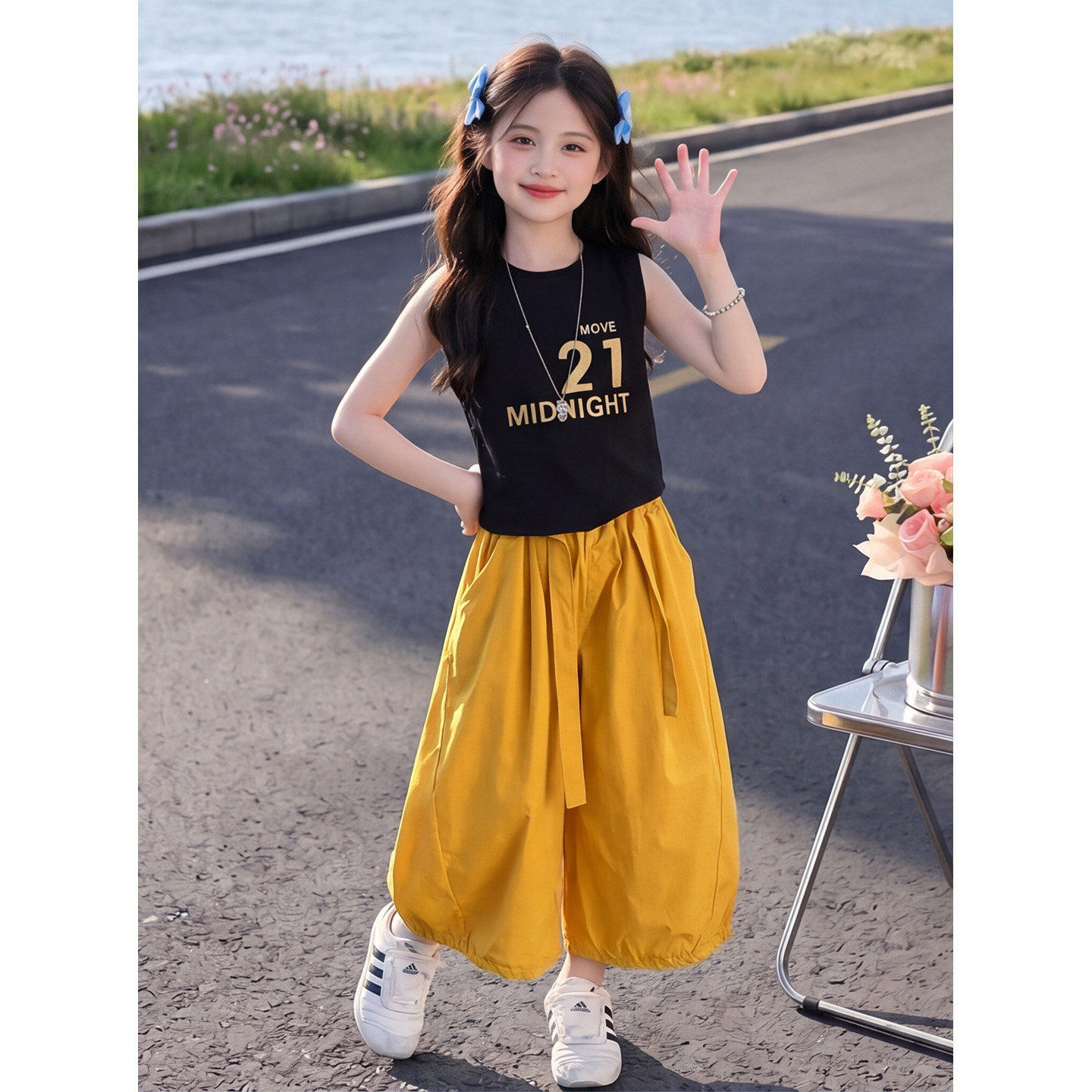 女童套装夏季 2026新款洋气时髦 休闲运动 背心阔腿裤夏装 两件套