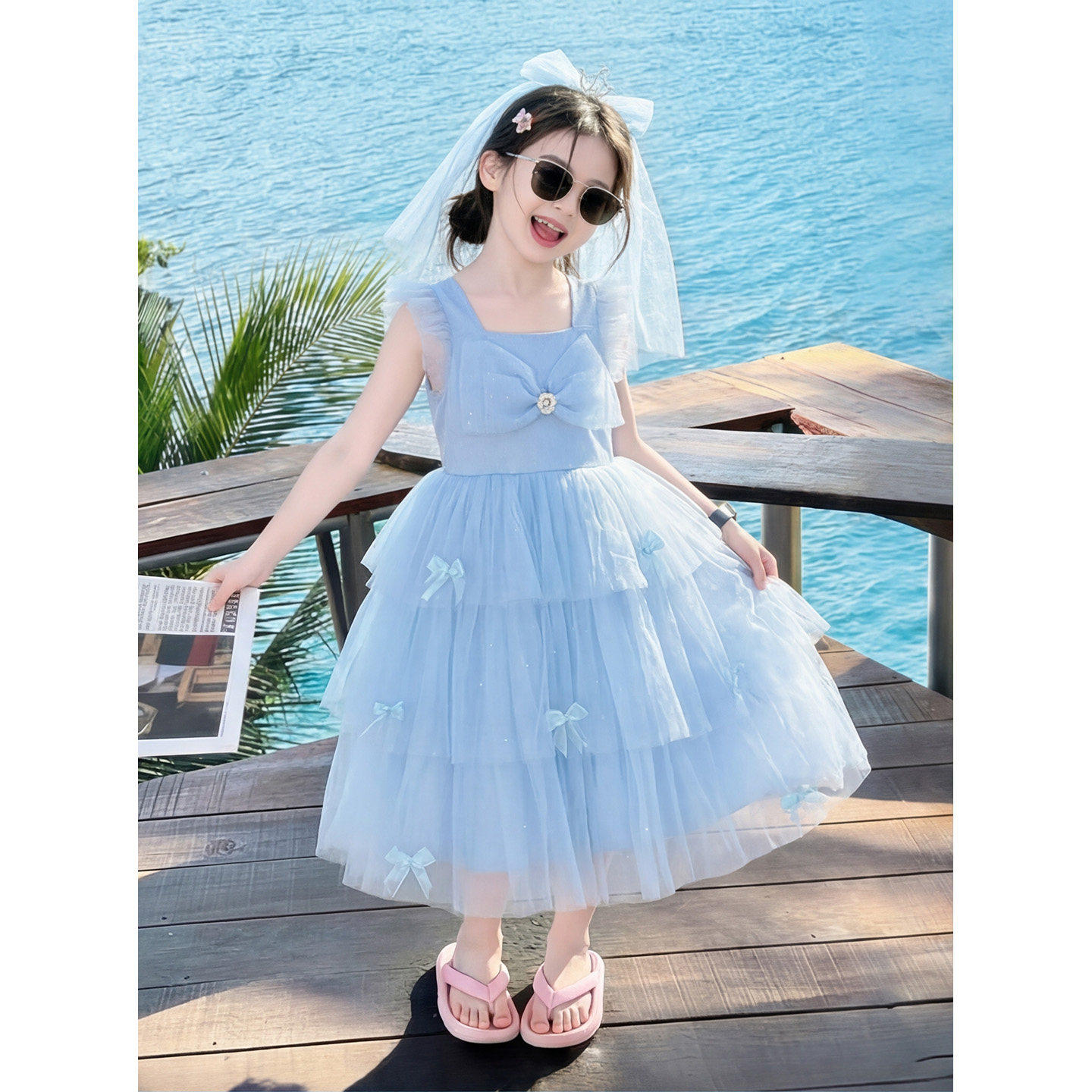 女小童连衣裙夏装2026新款高级感网纱公主风裙子女孩生日礼服裙子