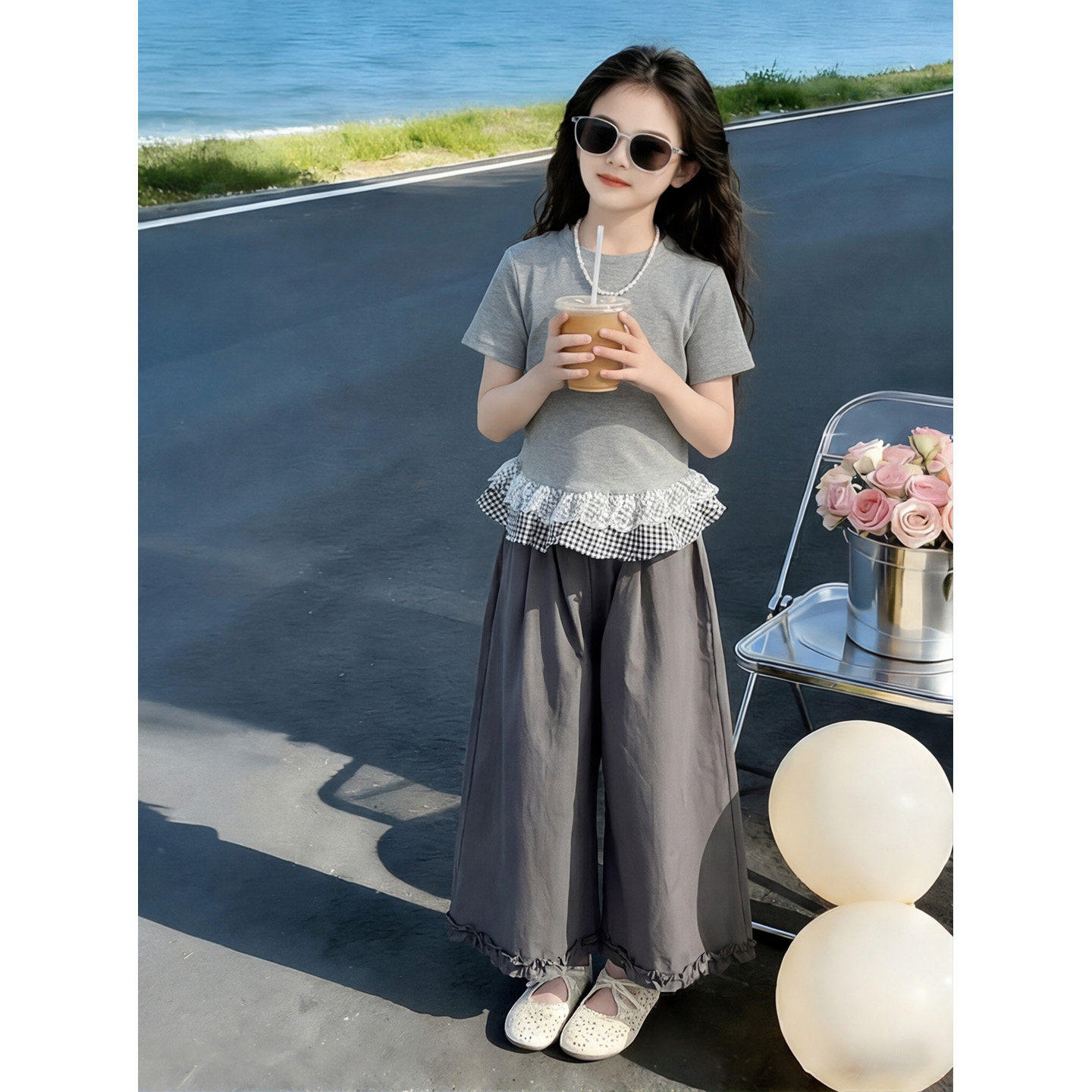 女童夏装套装2026新款儿童洋气时髦夏季大童短袖T恤休闲裤两件套