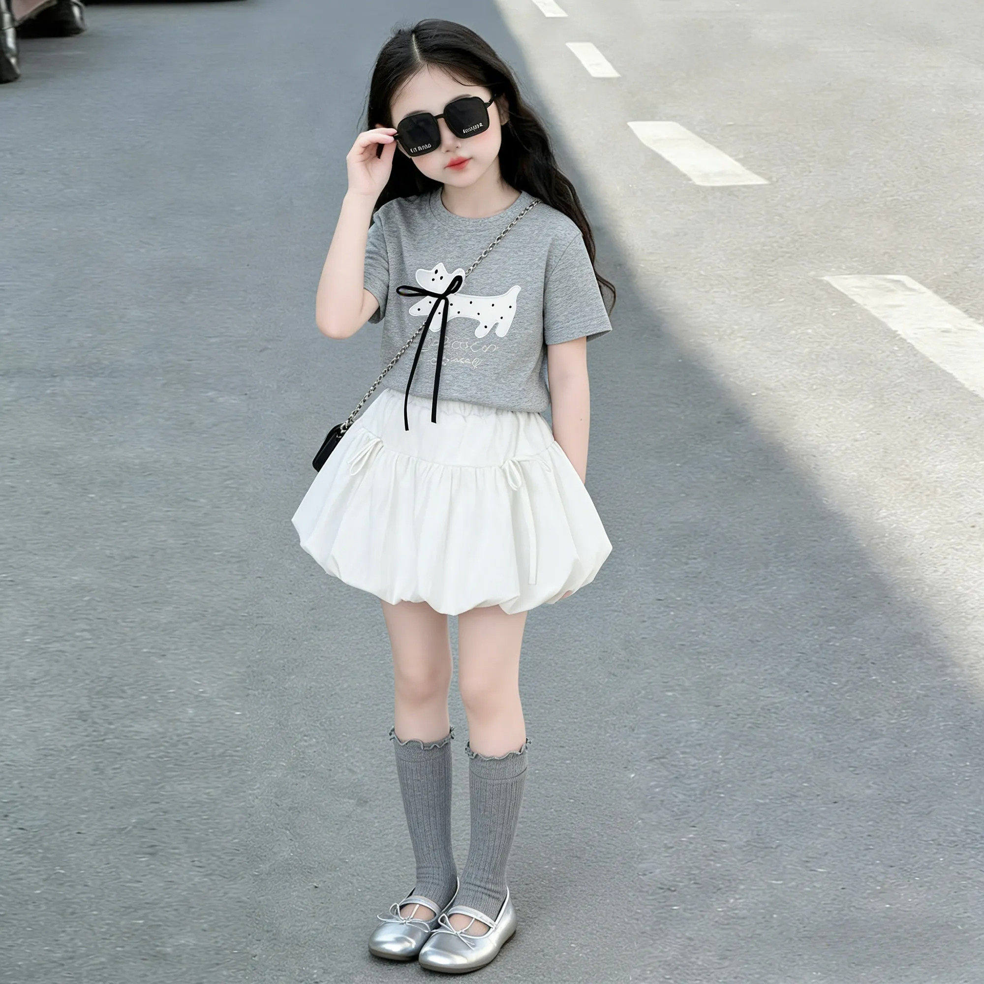 女童夏季套装2026新款洋气儿童时髦短袖夏装女大童巨好看花苞裙子