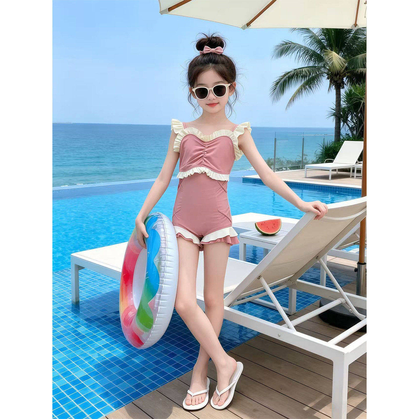 女童泳衣2026新款洋气大童夏季儿童女孩高级感专业游泳衣连体泳装