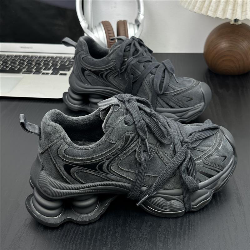 真皮绑带小个子增高厚底老爹鞋女