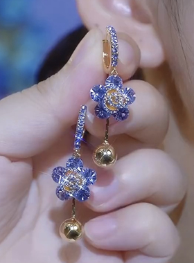 紫色花朵锆石耳环2025新款高级感时尚耳饰女网红爆款圆脸耳坠耳扣